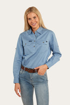 Pentecost River Womens Half Button Work Shirt - Denim Blue