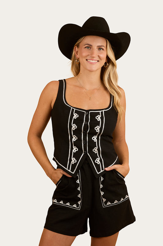Westley Embroidered Fashion Top - Black
