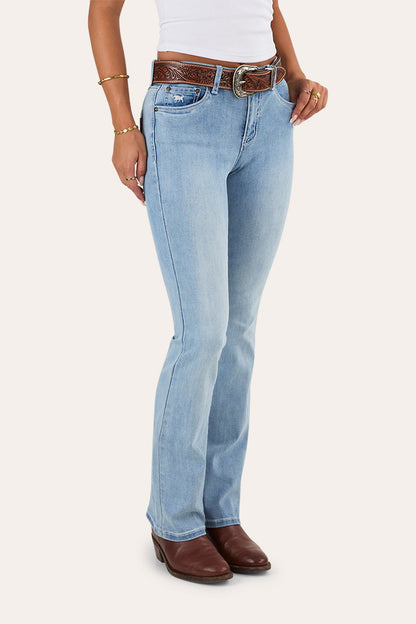Katherine Cowgirl Womens Mid-Rise Bootleg Jeans - Light Blue
