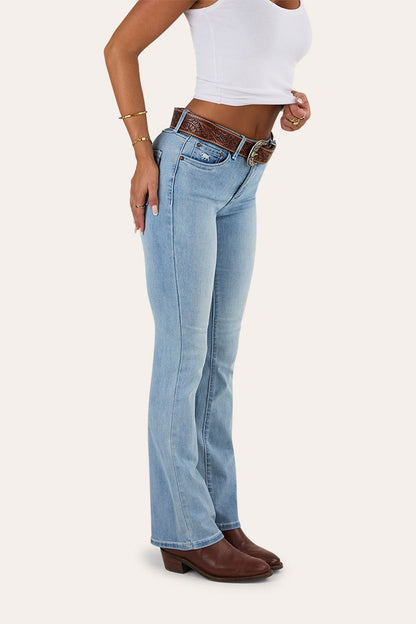 Katherine Cowgirl Womens Mid-Rise Bootleg Jeans - Light Blue