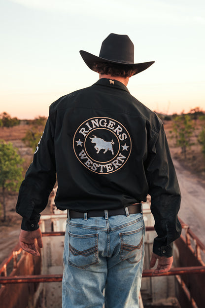 Hawkeye Mens Full Button Work Shirt - Charcoal & Dark Sand