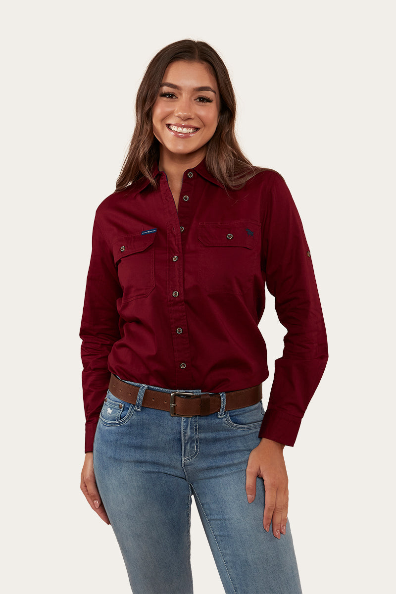 Pentecost River Womens Full Button Work Shirt - Burgundy