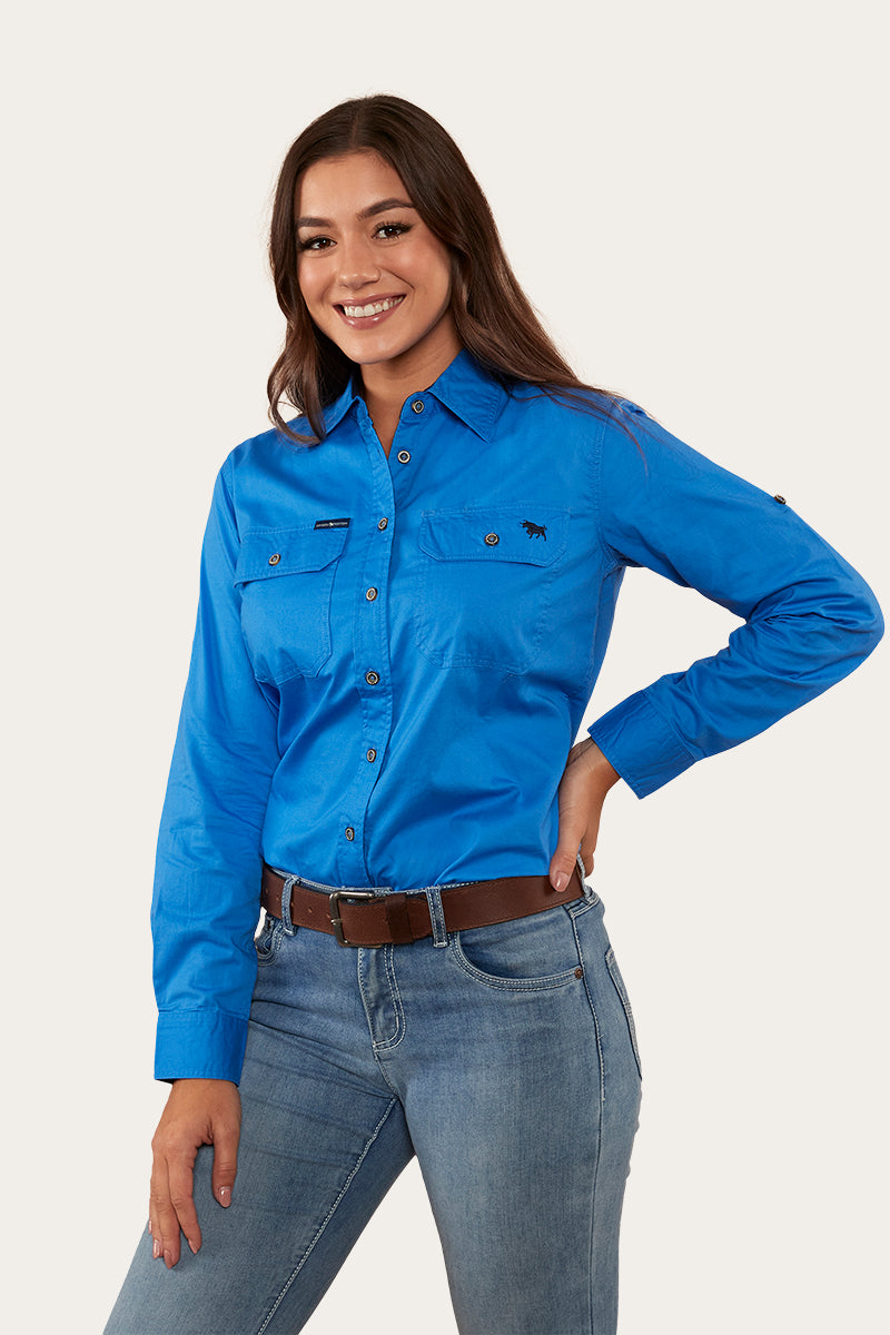 Pentecost River Womens Full Button Work Shirt - Blue