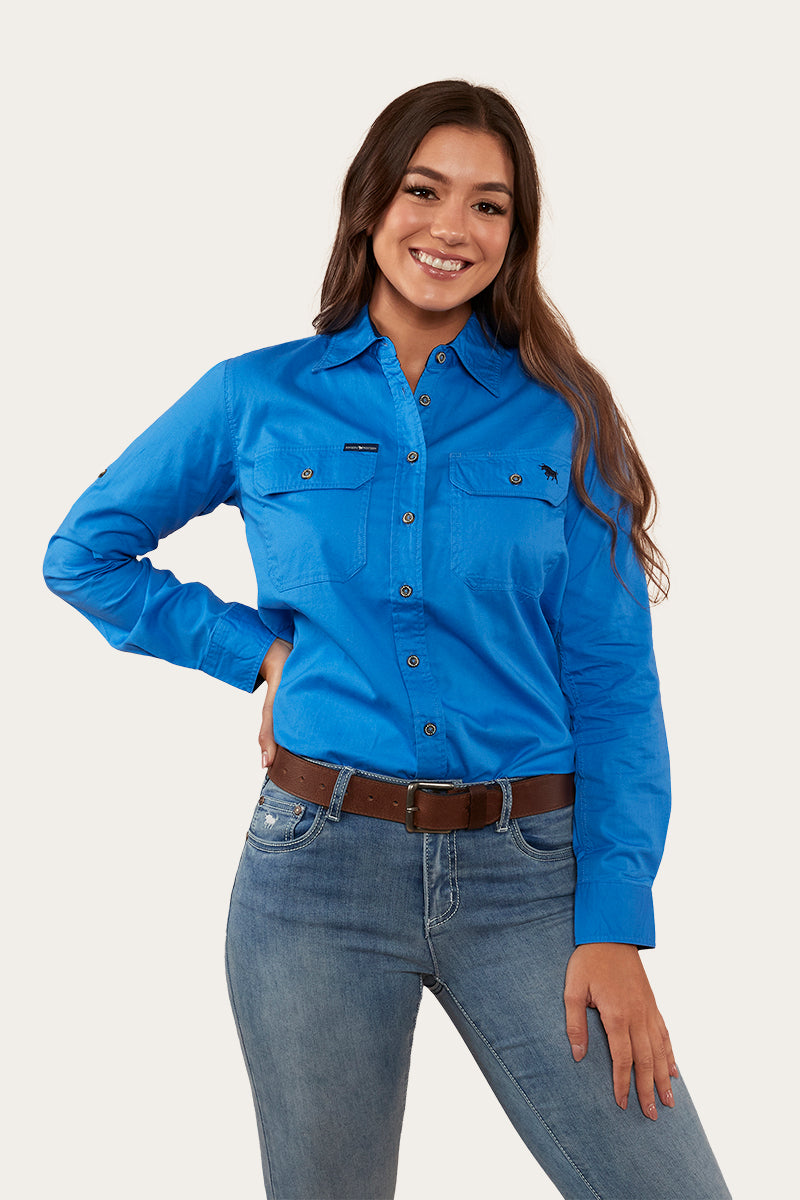 Pentecost River Womens Full Button Work Shirt - Blue