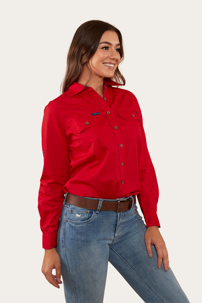 Pentecost River Womens Full Button Work Shirt - Red