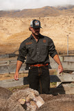 Hawkeye Mens Full Button Work Shirt - Charcoal / Rust