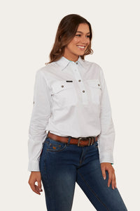 Pentecost River Womens Half Button Work Shirt - White/Mint