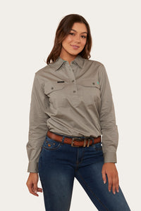 Pentecost River Womens Half Button Work Shirt - Grey/Mint