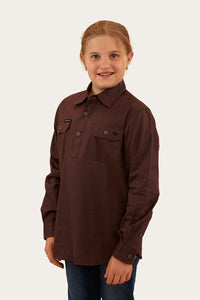 Ord River Kids Half Button Work Shirt - Chocolate