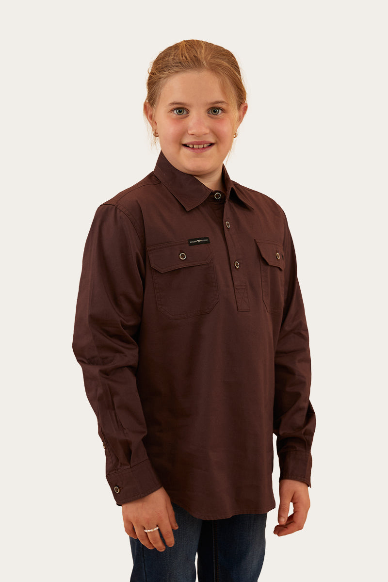 Ord River Kids Half Button Work Shirt - Chocolate