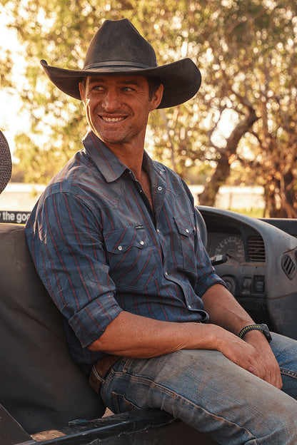 Mapleton Mens Western Shirt Stripe - Navy