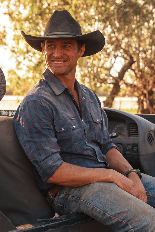 Mapleton Mens Western Shirt Stripe - Navy