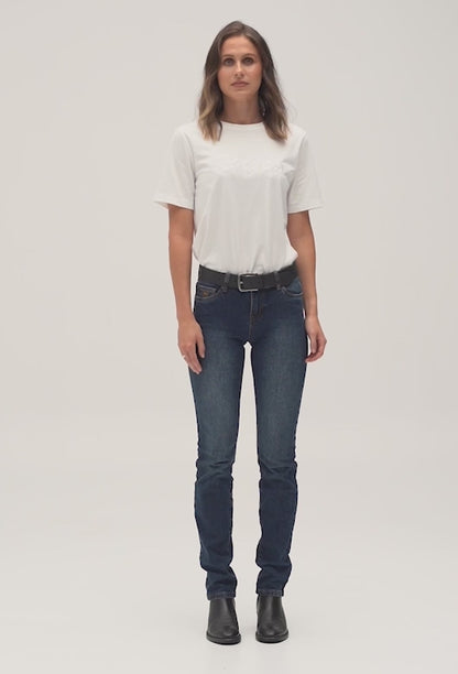 Victoria Womens Mid-Rise Straight-Leg Jeans - Classic Blue