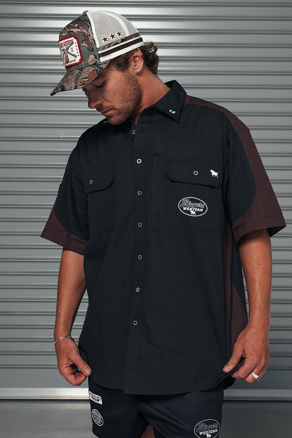 Back Roads Mens Short Sleeve Work Shirt - Charcoal