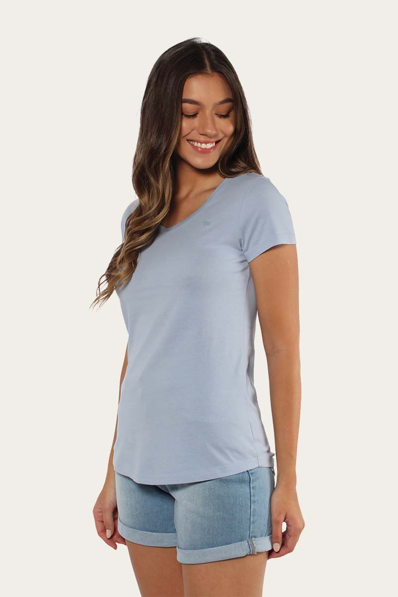 Signature Bull Womens Relaxed Fit V Neck T-Shirt - Skyway/Faded Denim