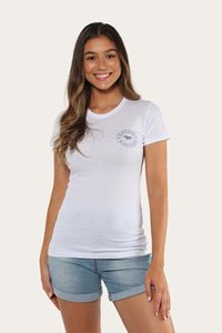 Signature Bull Womens Classic Fit T-Shirt - White/Faded Denim