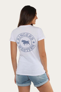 Signature Bull Womens Classic Fit T-Shirt - White/Faded Denim