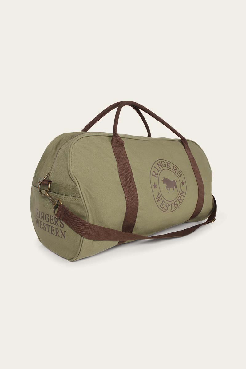 Gundagai Duffle Bag Khaki with Deep Brown Print Ringers Western