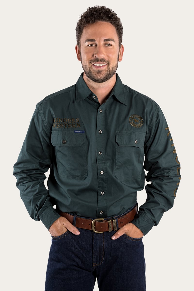 Hawkeye Mens Full Button Work Shirt - Forest Green/Plantation