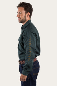 Hawkeye Mens Full Button Work Shirt - Forest Green/Plantation