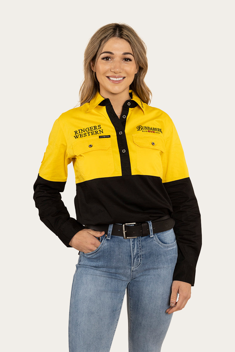 Bundy Womens Split Half Button Work Shirt - Yellow/Black