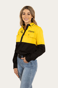 Bundy Womens Split Half Button Work Shirt - Yellow/Black
