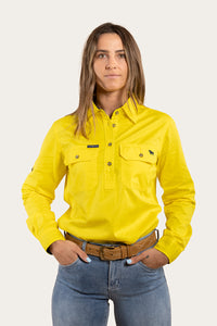 Pentecost River Womens Half Button Work Shirt - Neon Yellow