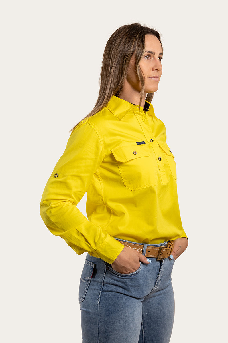 Pentecost River Womens Half Button Work Shirt - Neon Yellow