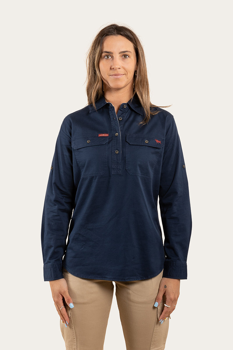 Wyndham Womens Half Button Work Shirt - Dark Navy