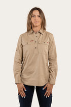 Wyndham Womens Half Button Work Shirt - Camel