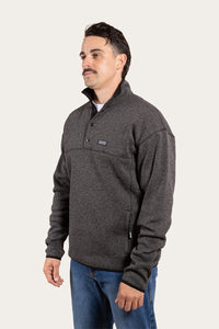 Werribee Mens Snap Front Sweater - Dark Charcoal Marle