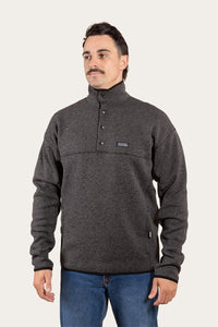 Werribee Mens Snap Front Sweater - Dark Charcoal Marle