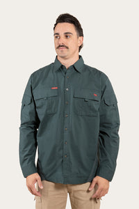 Pilbara Mens Ripstop Full Button Work Shirt - Forest Green