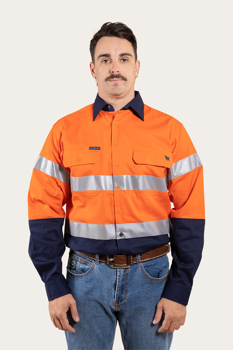 Broken Hill Mens Full Button High Vis Work Shirt - Neon Orange