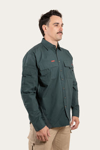 Pilbara Mens Ripstop Full Button Work Shirt - Forest Green