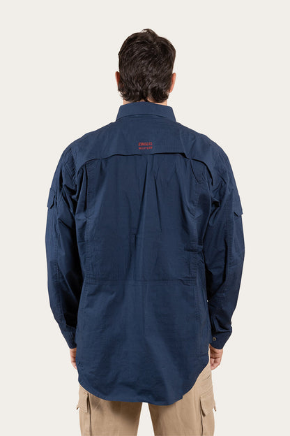Pilbara Mens Ripstop Full Button Work Shirt - Dark Navy