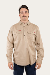 Southern Highlands Mens Half Button Work Shirt - Camel