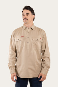 Southern Highlands Mens Half Button Work Shirt - Camel