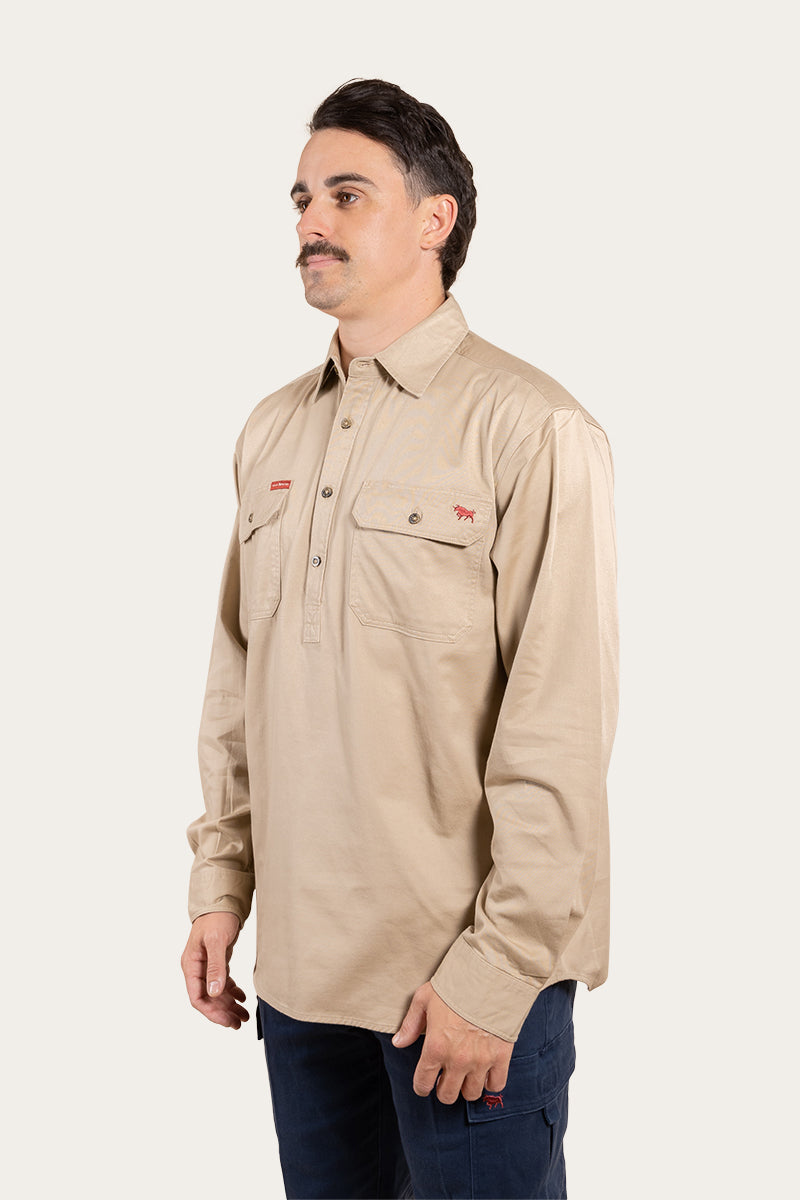 Southern Highlands Mens Half Button Work Shirt - Camel