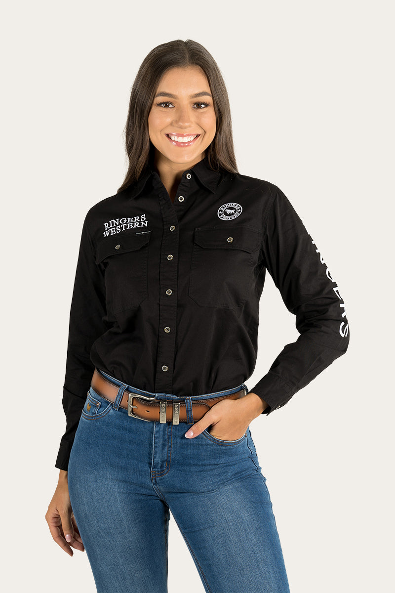 Signature Jillaroo Womens Full Button Work Shirt - Black/White