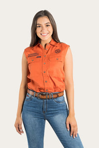 Signature Jillaroo Womens Sleeveless Work Shirt - Burnt Orange/Dark Navy