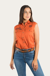 Signature Jillaroo Womens Sleeveless Work Shirt - Burnt Orange/Dark Navy