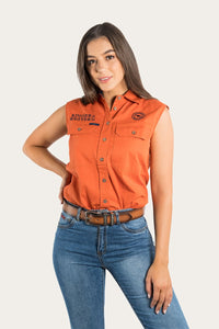 Signature Jillaroo Womens Sleeveless Work Shirt - Burnt Orange/Dark Navy