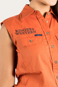 Signature Jillaroo Womens Sleeveless Work Shirt - Burnt Orange/Dark Navy