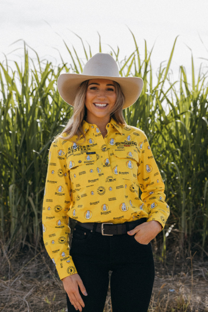 Bundy Womens Half Button Work Shirt - Yellow