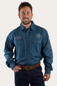 Hawkeye Mens Full Button Work Shirt - Petrol Blue/Ultimate Grey