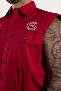 Hawkeye Mens Sleeveless Work Shirt - Dark Red/White