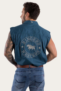 Hawkeye Mens Sleeveless Work Shirt - Petrol Blue/Ultimate Grey