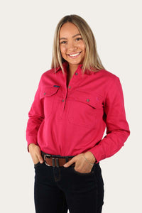 Australian Made Coburn Womens Heavy Weight Half Button Work Shirt - Hot Pink