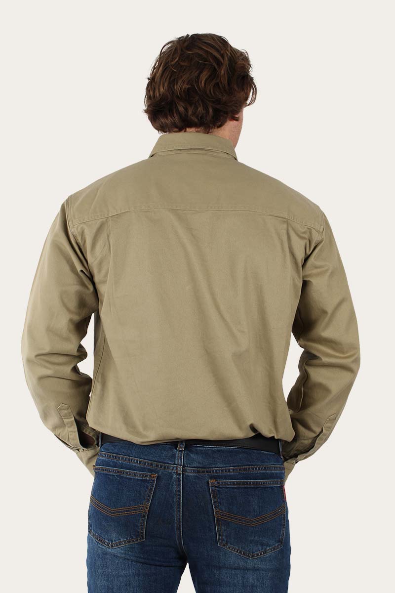 Australian Made Heavy Weight Coburn Mens Half Button Work Shirt - Khaki